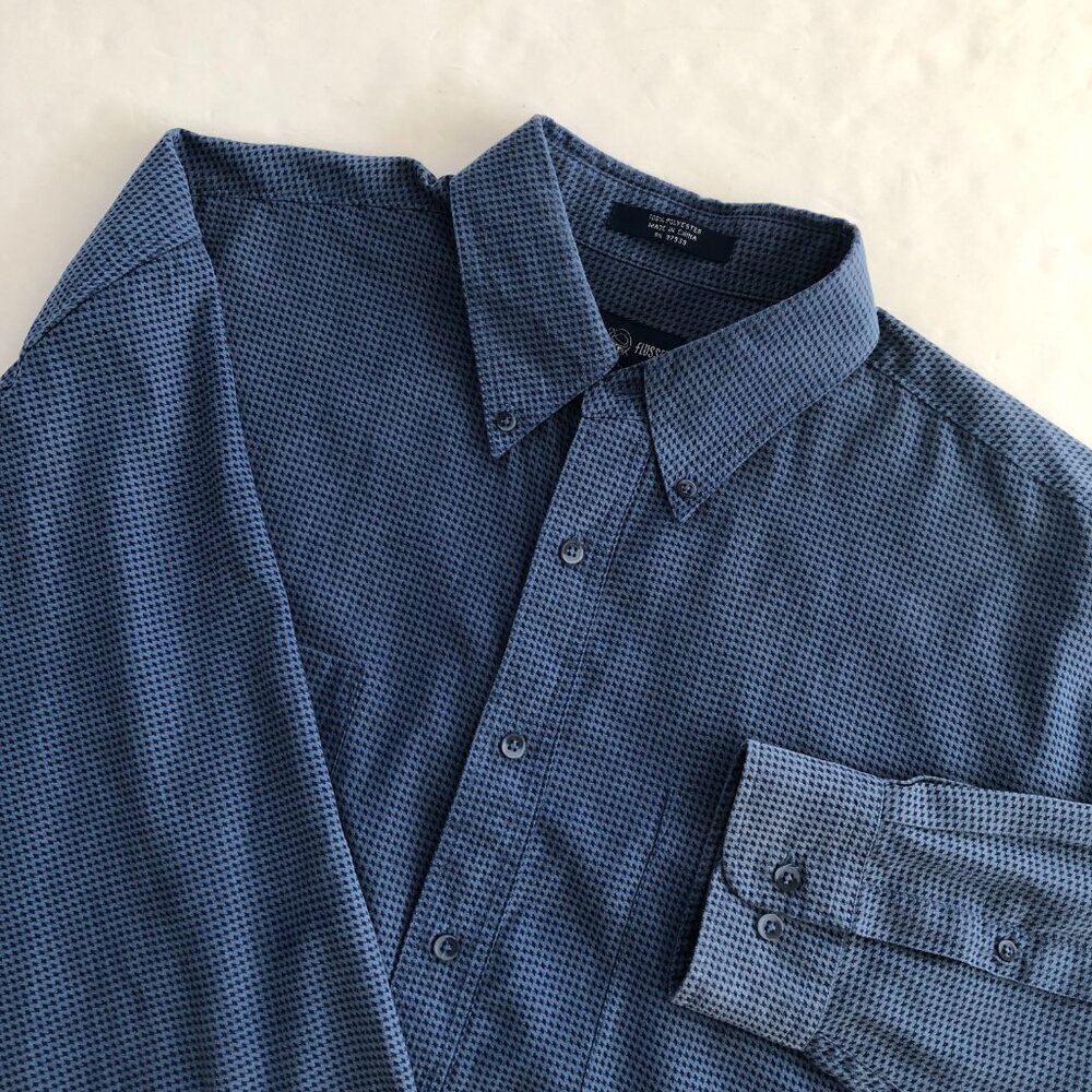 Alan Flusser Shirt Large Blue Navy Check Mole Skin Satin Lined - Picture 4 of 10